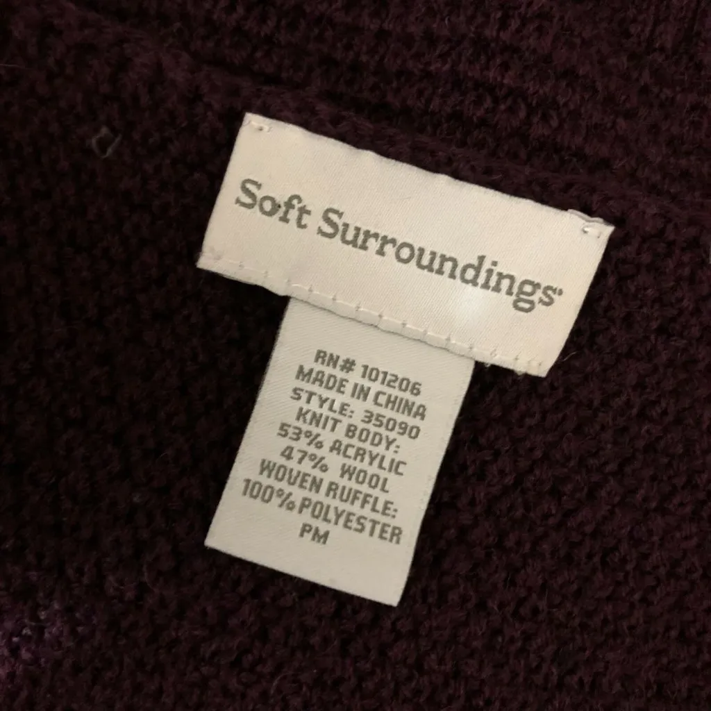 Soft Surroundings Womens Sweater Wool Blend Ruffle Shirttail Hem Burgundy PM - Image 3