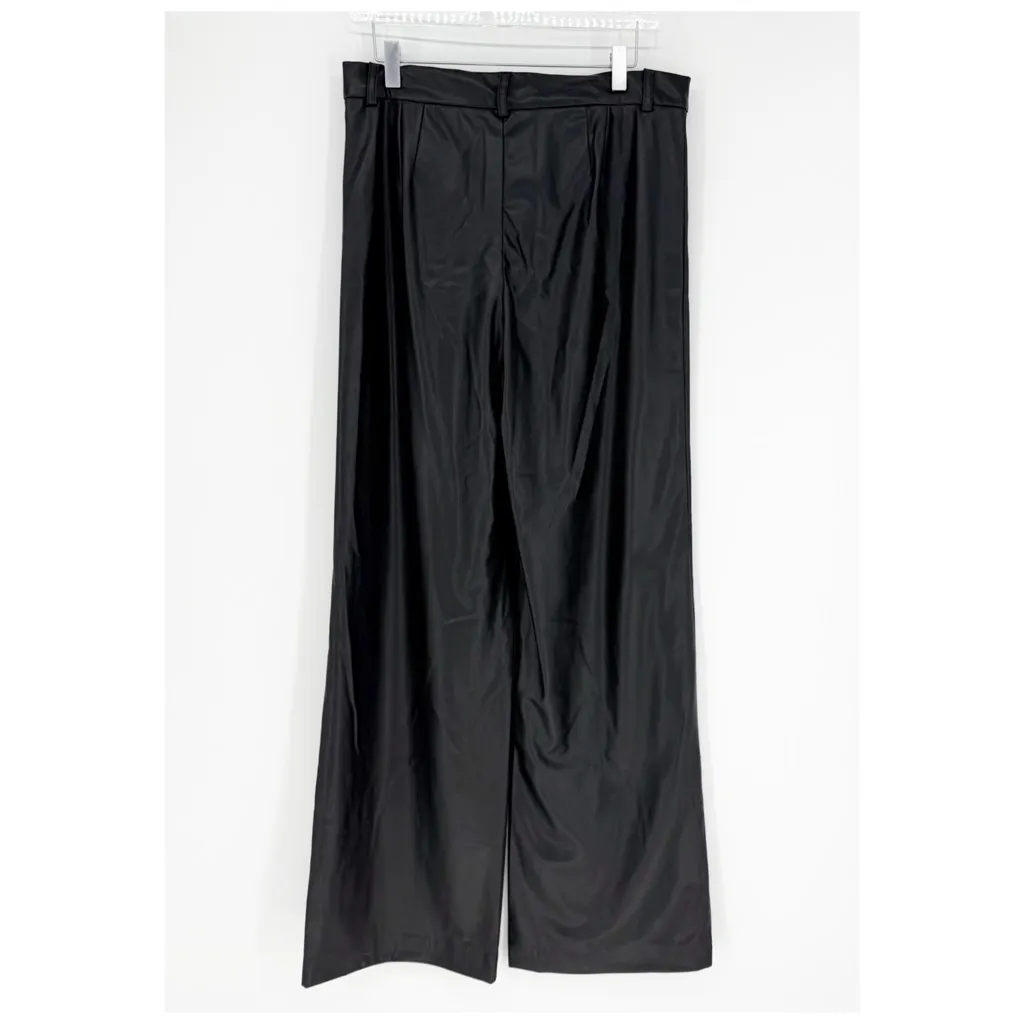 NWT ZARA Wide Leg Faux Leather Pants L Black - Image 3