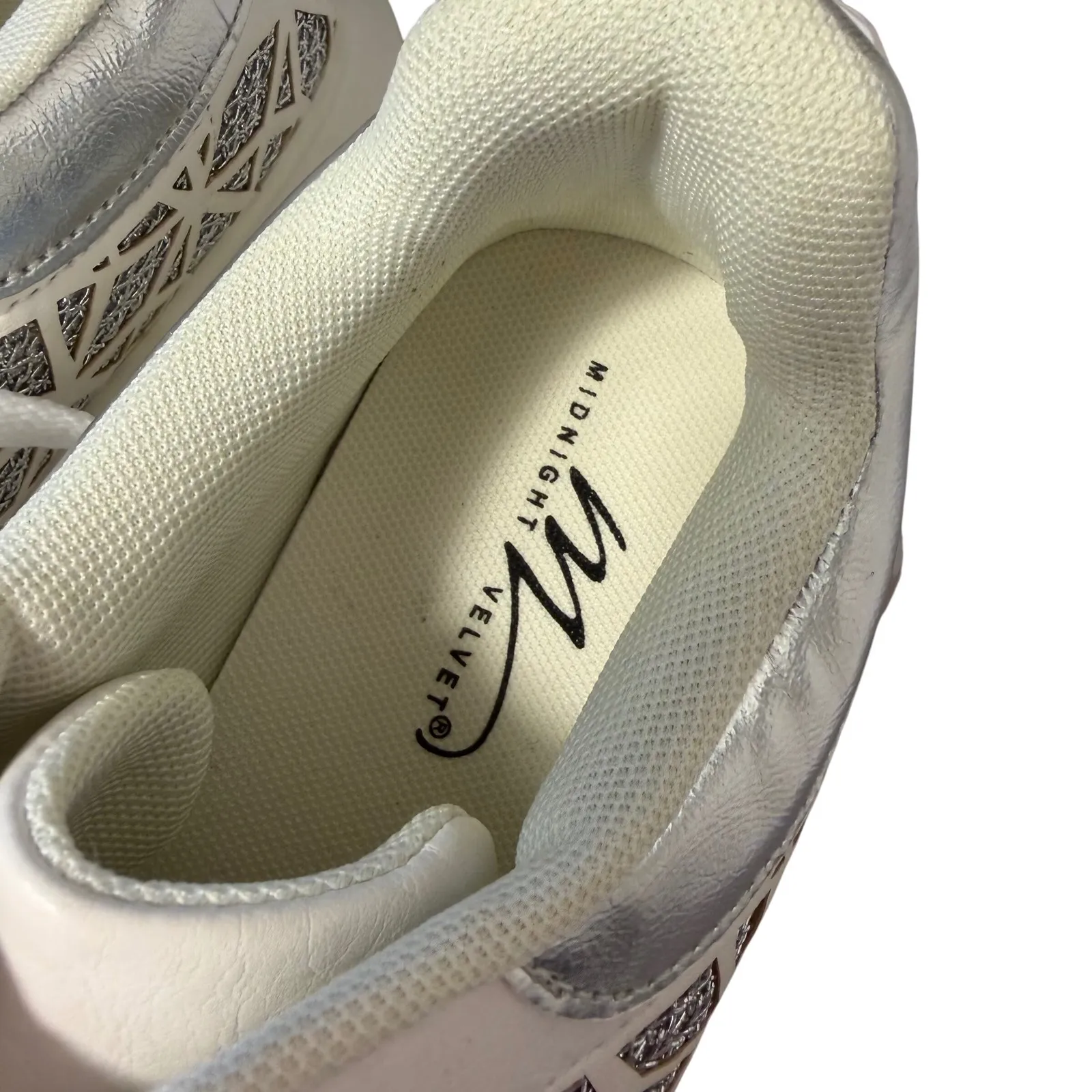 Midnight Velvet White & Silver Platform Sneakers Geometric Cutout EU 41 / US 10 - Image 5