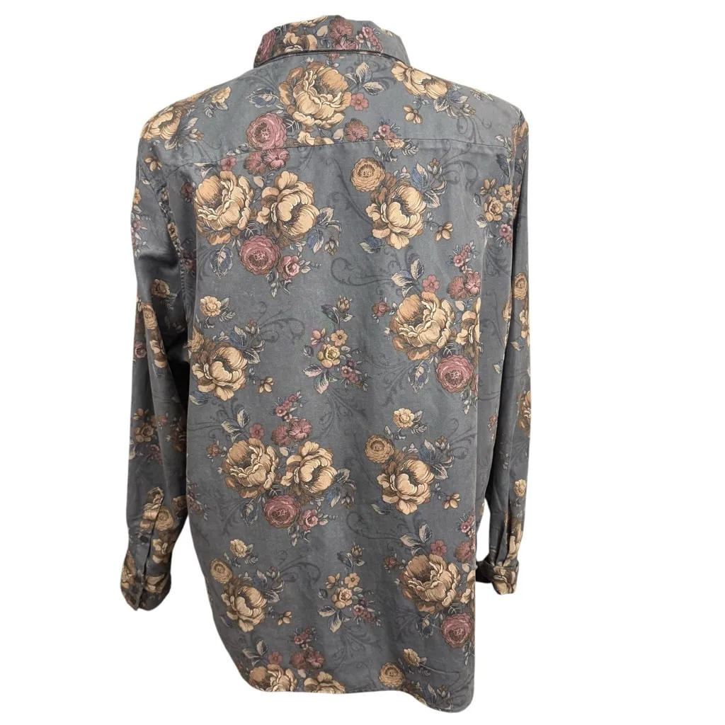 Natural Reflections 3X Grey Floral Button Down Shirt - Image 5