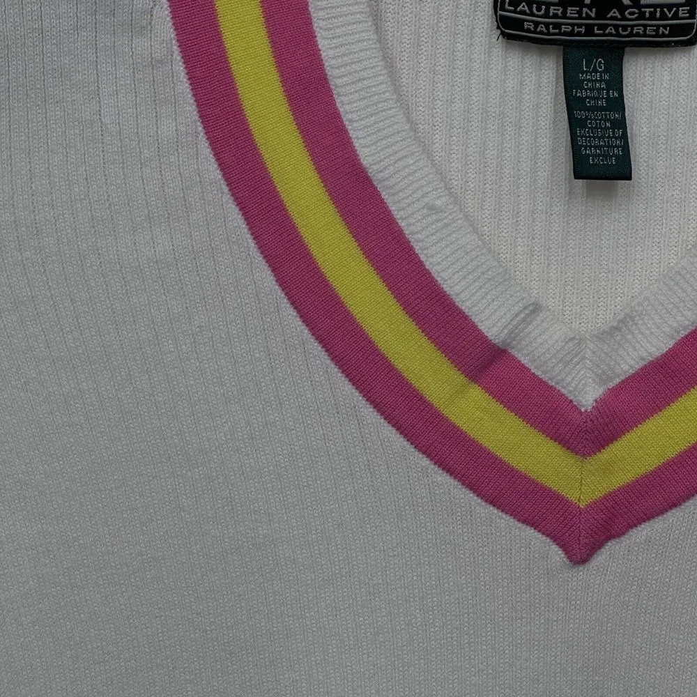 Vintage Lauren Ralph Lauren Size‎ Large Short Sleeve Sweater Preppy Tennis Y2K - Image 6