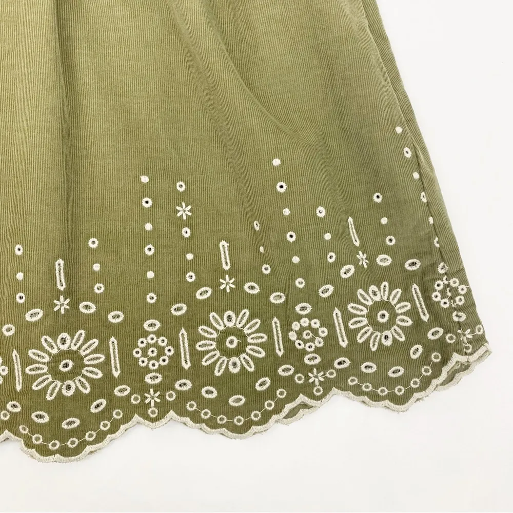 Madewell Embroidered Corduroy Square-Neck Mini Dress: Distant Surplus Green - Image 12