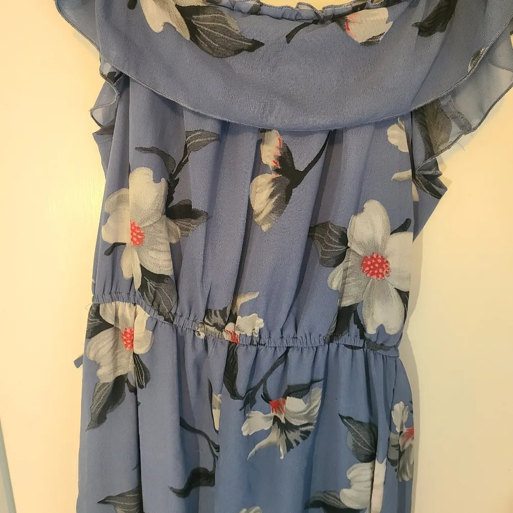 Hint of Blush Long Maxi Flutter Dress Size Large Magnolia Floral Blue High Low - Image 7