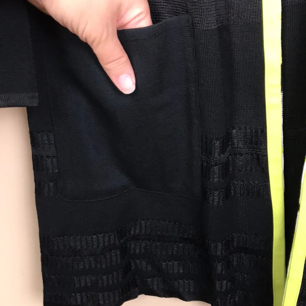 Ming Wang Women’s Black Lime Green Knit Hook Front Cardigan Sweater - Image 3