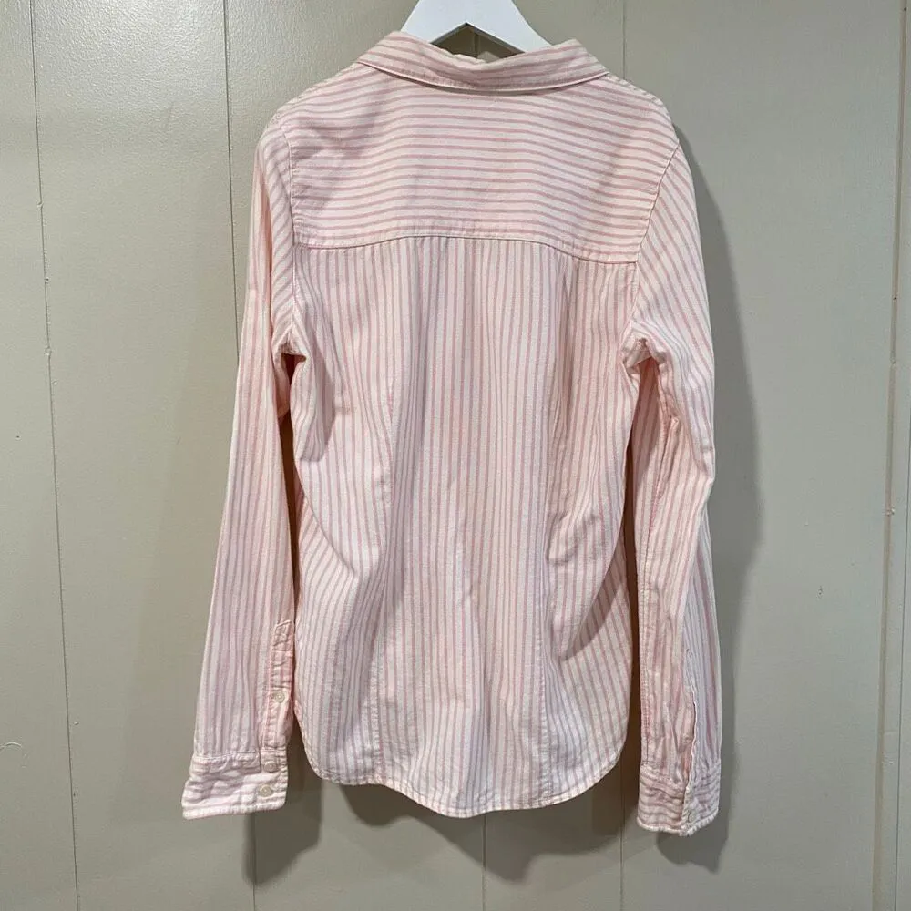 Abercrombie & Fitch Pink White Striped Button Down Shirt Women’s Medium - Image 2