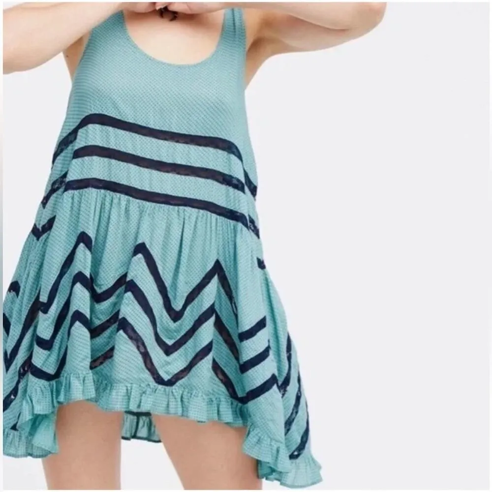 Womens Polka Dot Lace Trapeze Dress in Navy and Muted Teal Size XS - Image 8