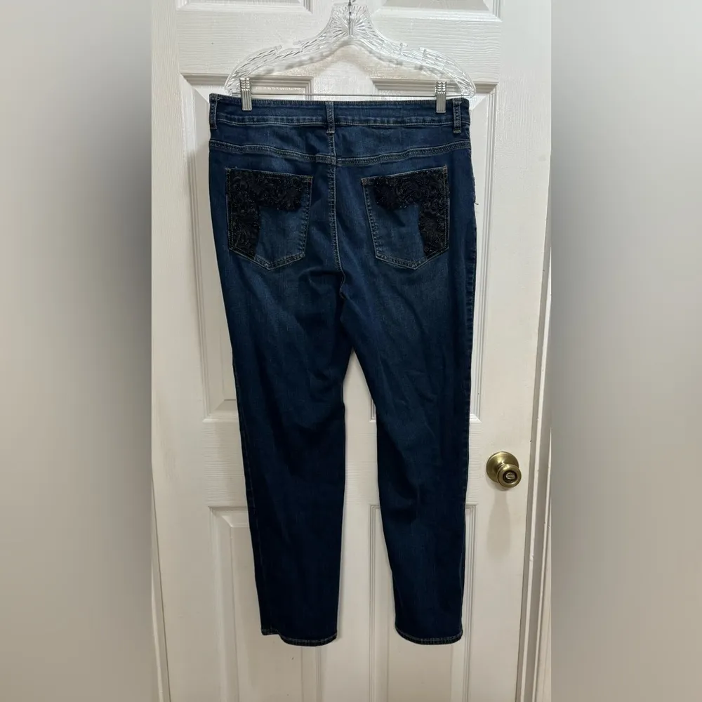 Chico's Jeans 2 US 12 Platinum Relaxed Ankle Black Lace Bead Detail - Image 2