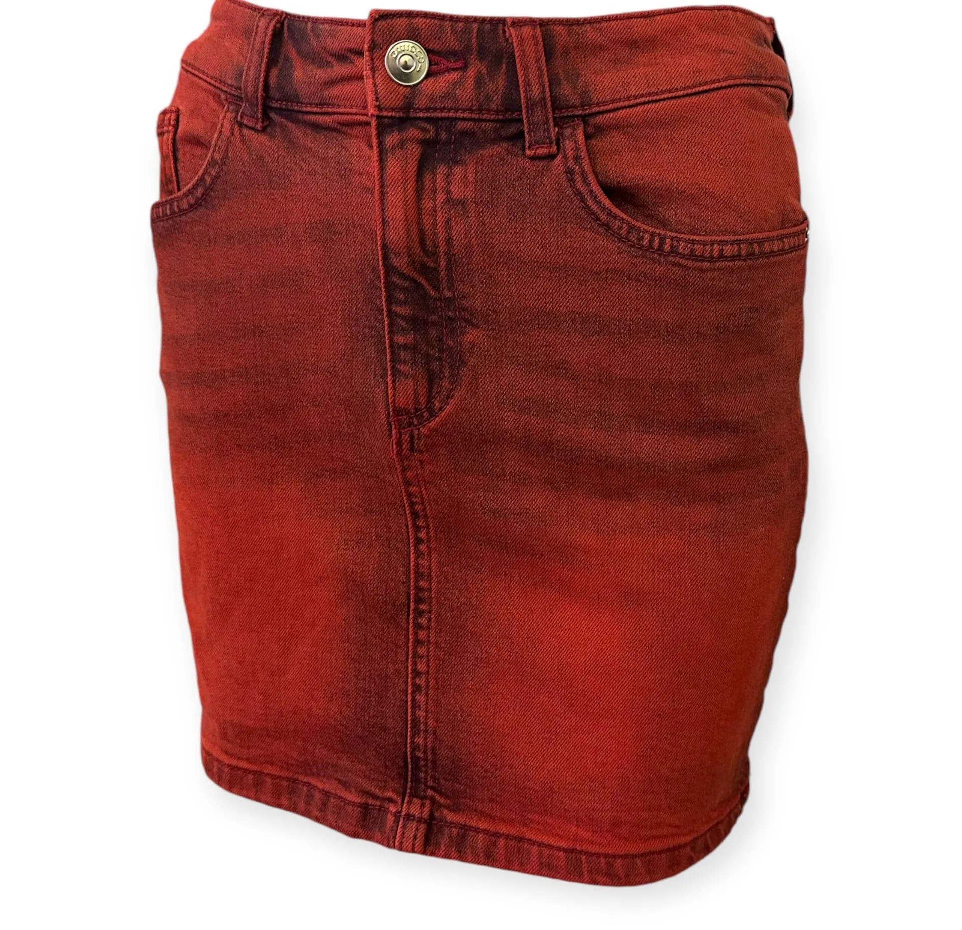 Red Acid Wash Denim Skirt  - Image 3