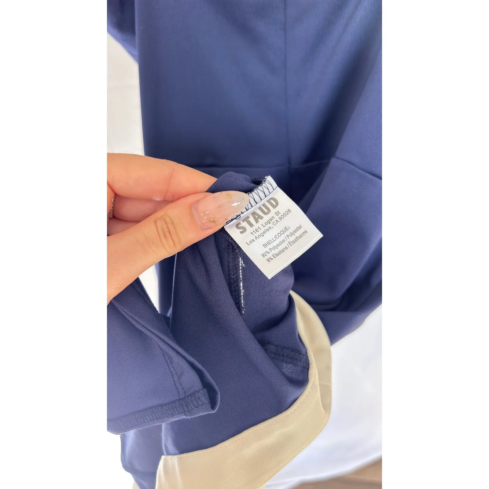 $235 NWOT STAUD Court Top Spin Navy Blue Halter Skirt Dress Contrast Trim - Image 11