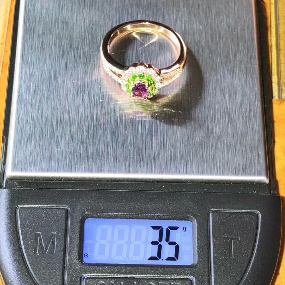 Natural Ember Garnet Chrome Diopside Sterling Silver Ring Size 7 Purple - Image 9