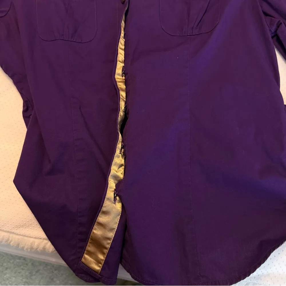 Y2K Apple Bottoms Fitted Blouse Top Purple Gold Women’s Size Large 3/4 Sleeves - Image 14