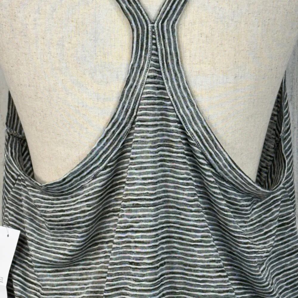 LOFT Large Tank Top Striped Racerback Stretch Square Neck Lightweight Gray White - Image 6