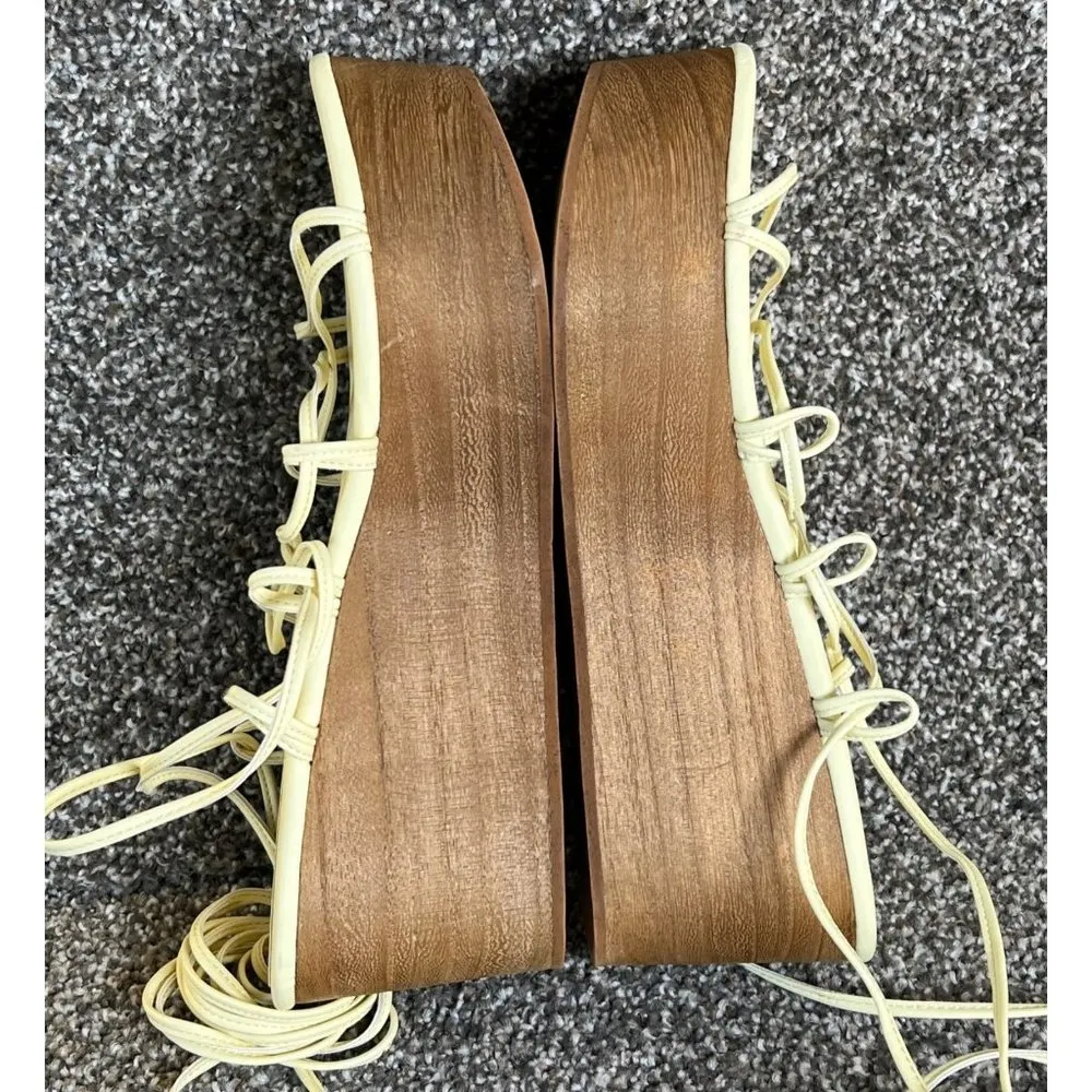 x Free People Platform Sandals Womens 8 Cream Lace Up Wedges - Image 10