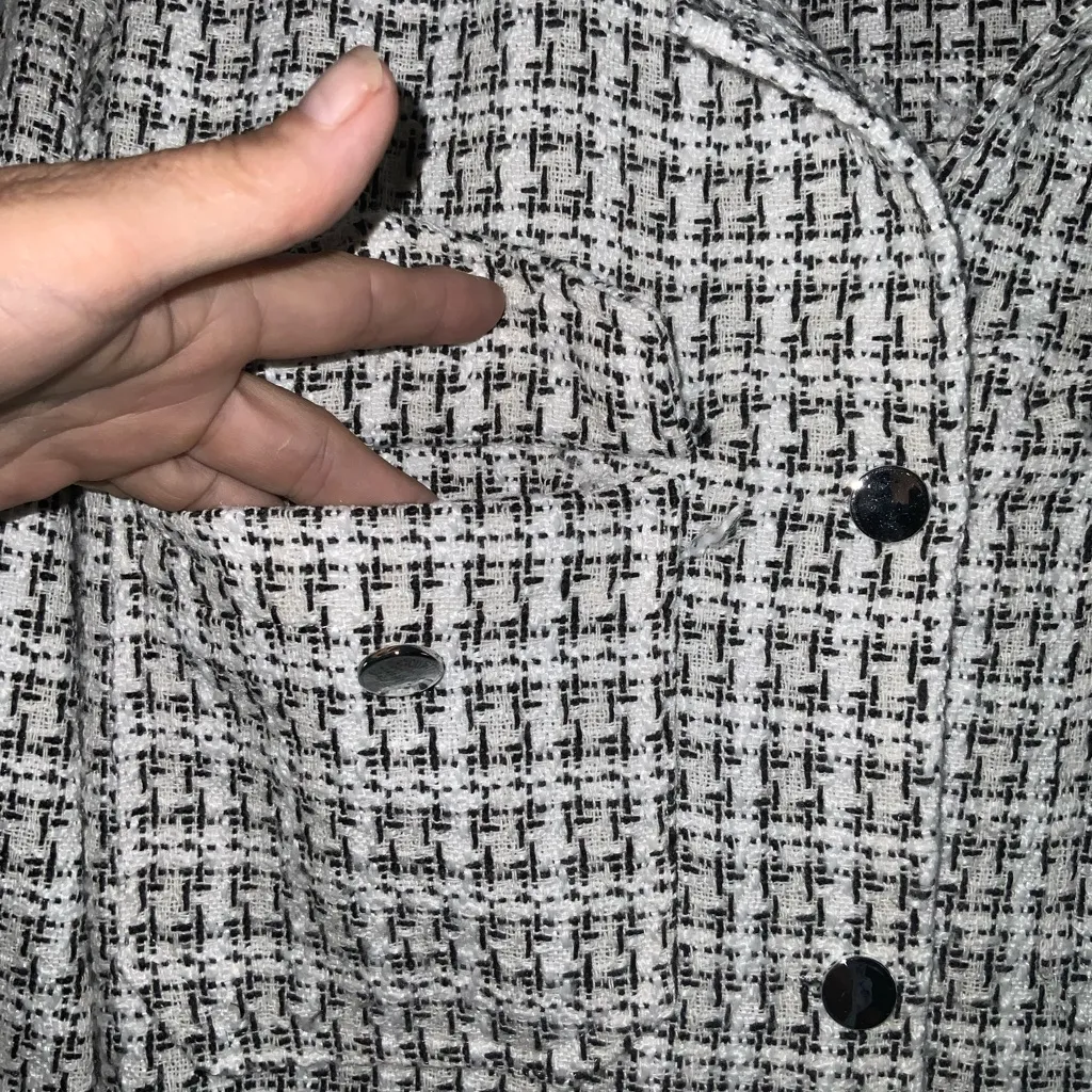 Stoosh Women's Black and White Tweed Button Front Jacket Pockets Small - Image 8