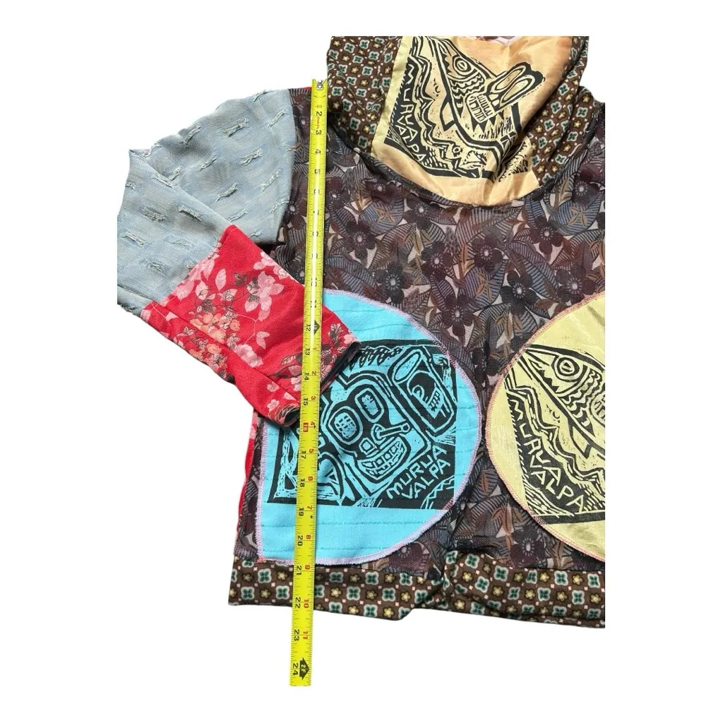 Vintage 90s Y2K Complices Chilean mixed print unique hoodie Size Medium Gold - Image 6