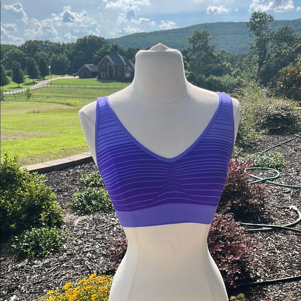 Comfy Purple Striped Sports Bra - Image 2
