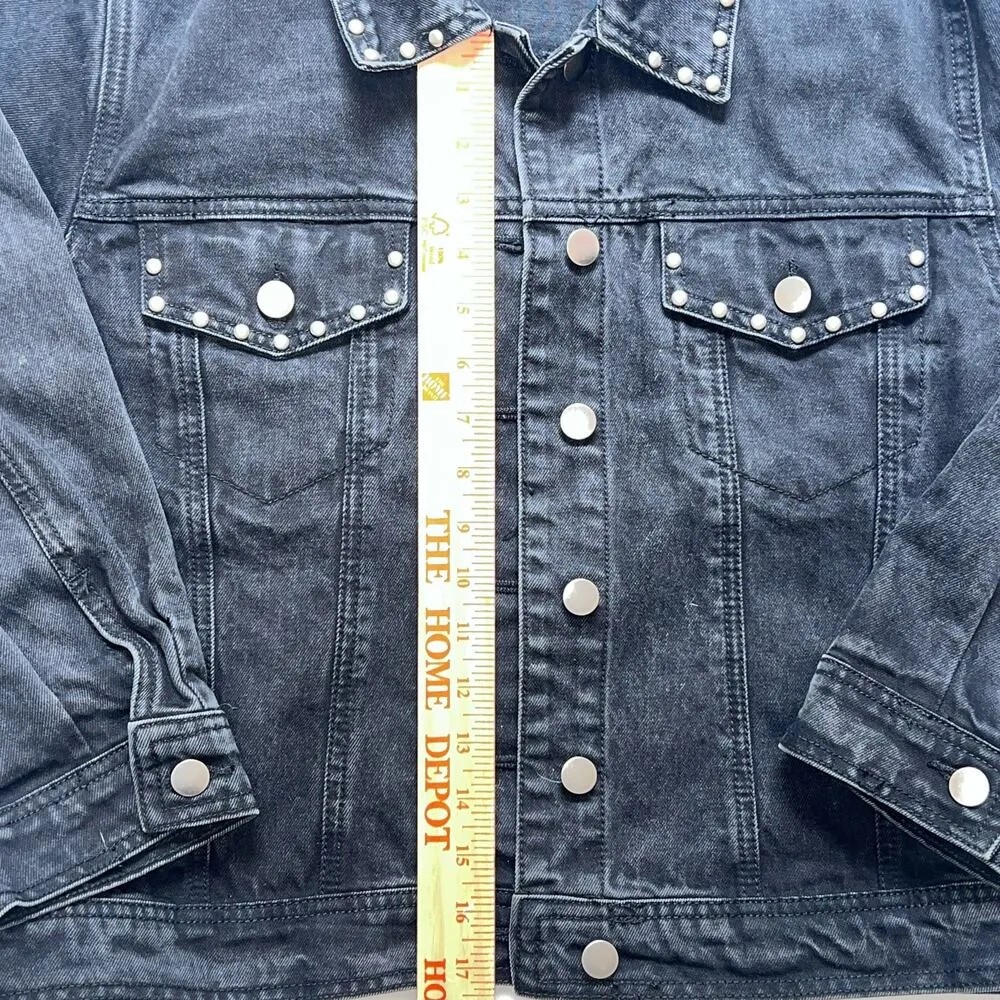 Forever 21 Women's Black Studded Denim Jacket Size L Casual - Image 3
