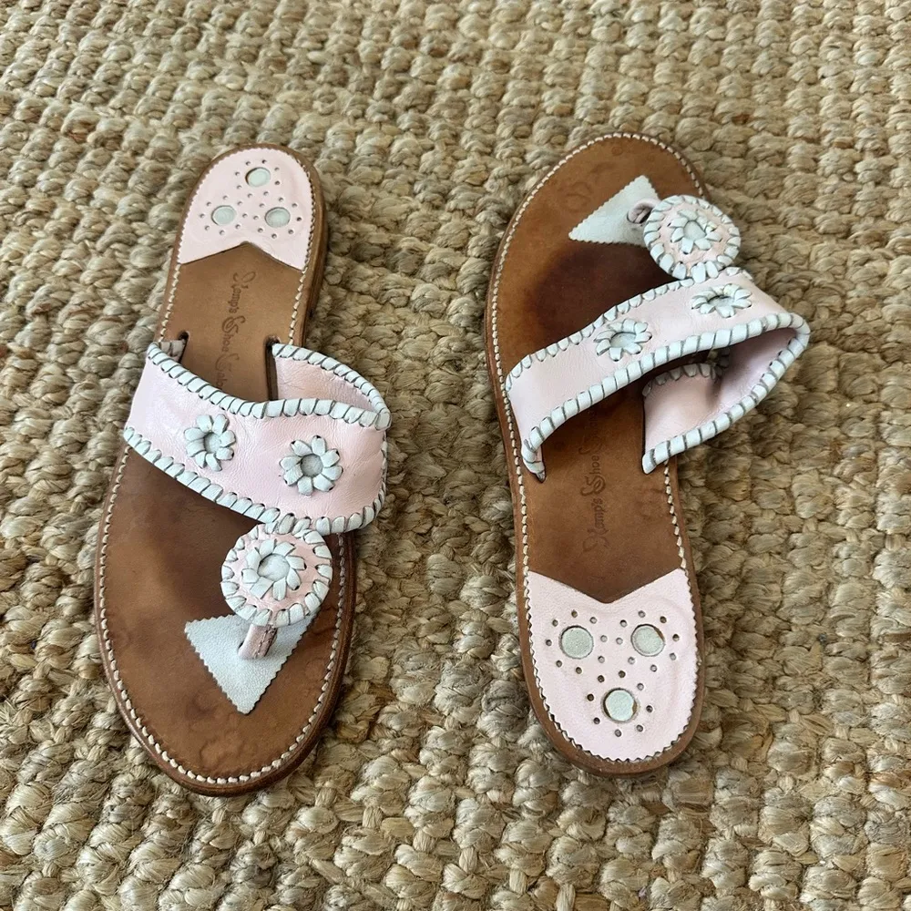 Baby Pink Sandals with Whipstitch Design Jack Roger’s like size 9 - Image 3