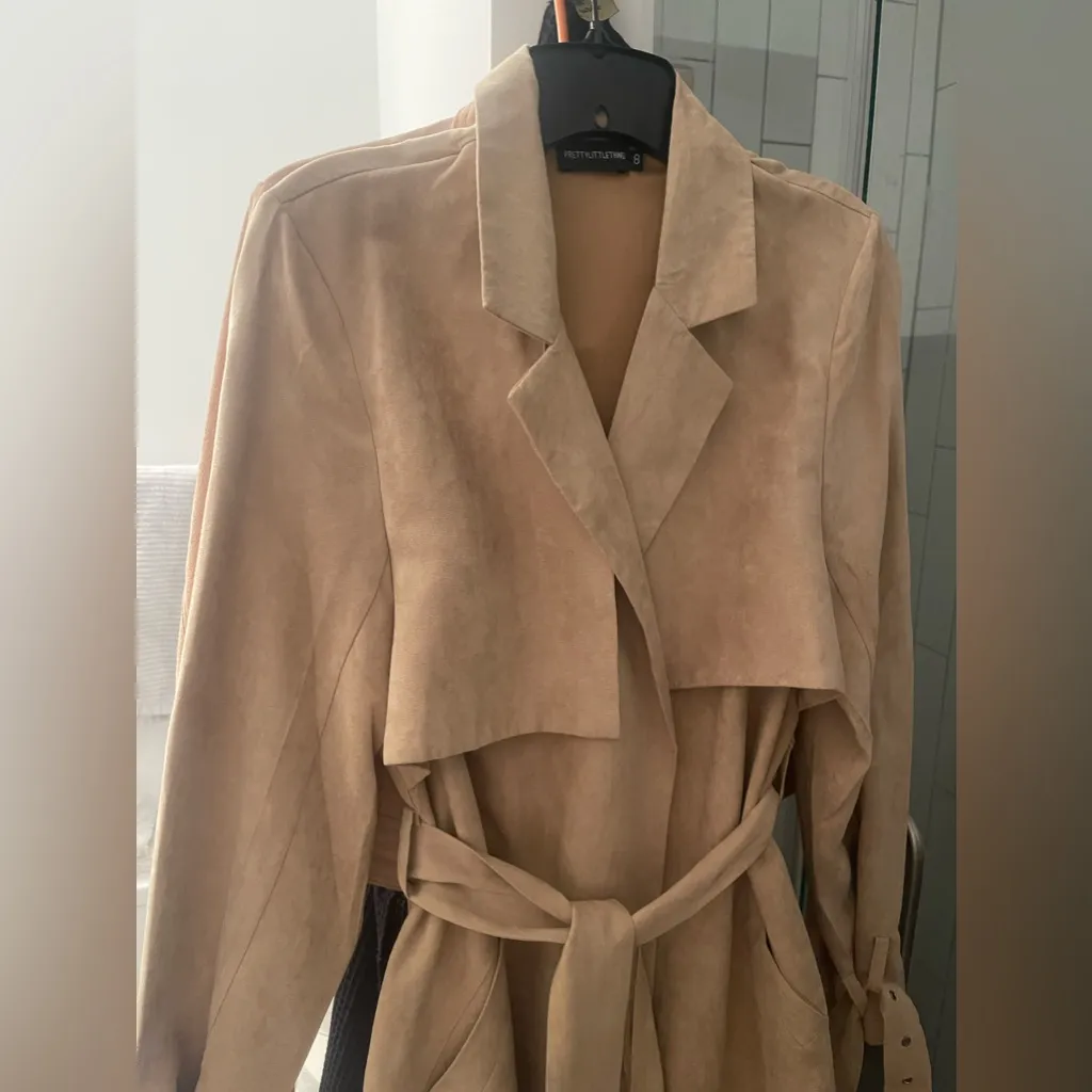 NWOT PLT MICROSUEDE TAN TRENCH / DUSTER US4/UK8 - Image 10