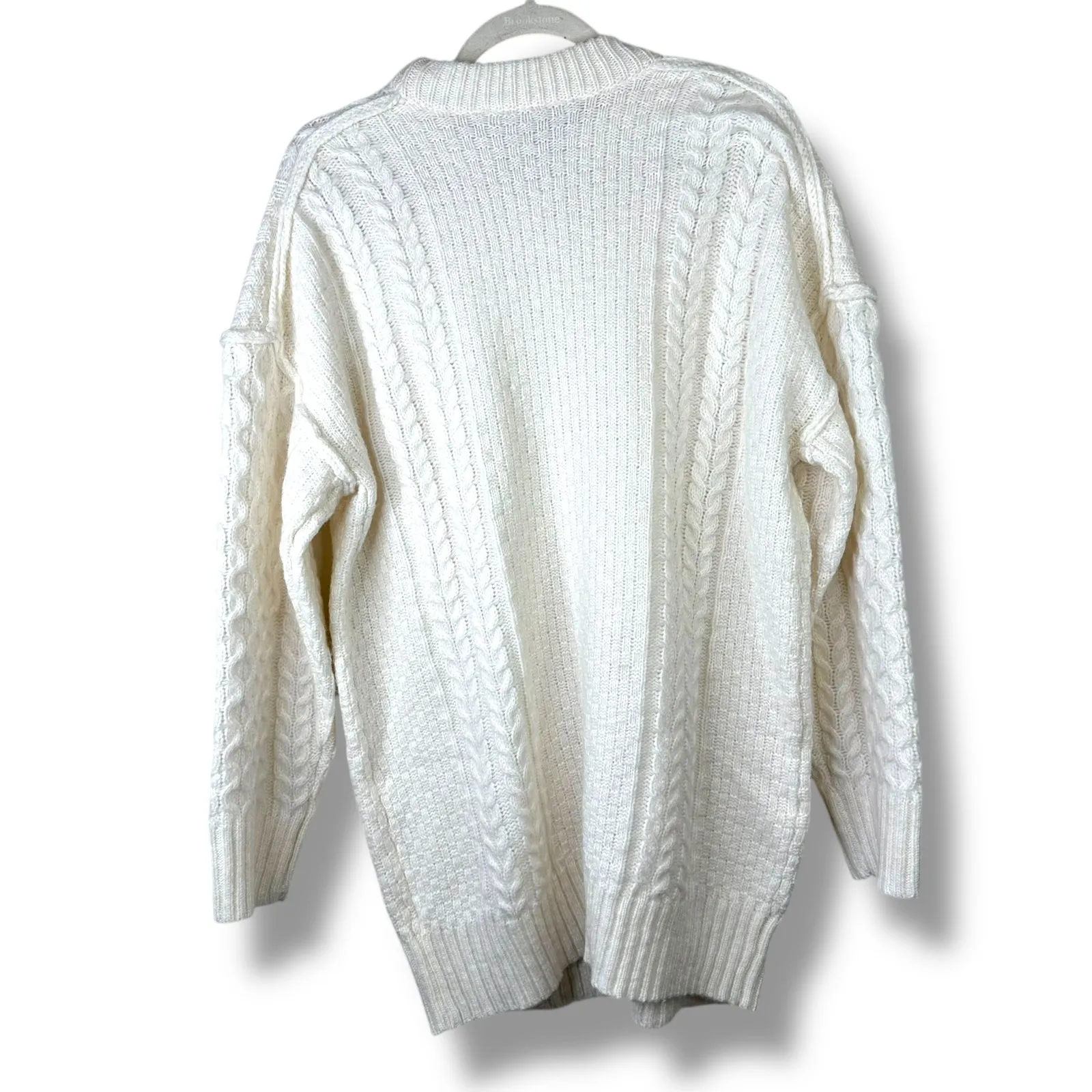 Topshop NEW Light Beige Cream Cable Knit Crewneck Knitted Dress Tunic Sweater XS - Image 9