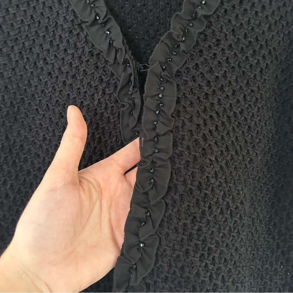 NWT Jones New York Black Cardigan Sweater Nuetral Winter Holiday Ruffle - Image 5