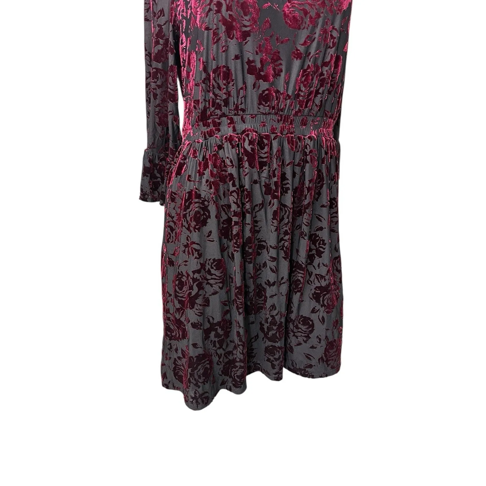 Modcloth Very Visionary Red Floral Velvet Burnout Large Bell Sleeve Dress - Image 6