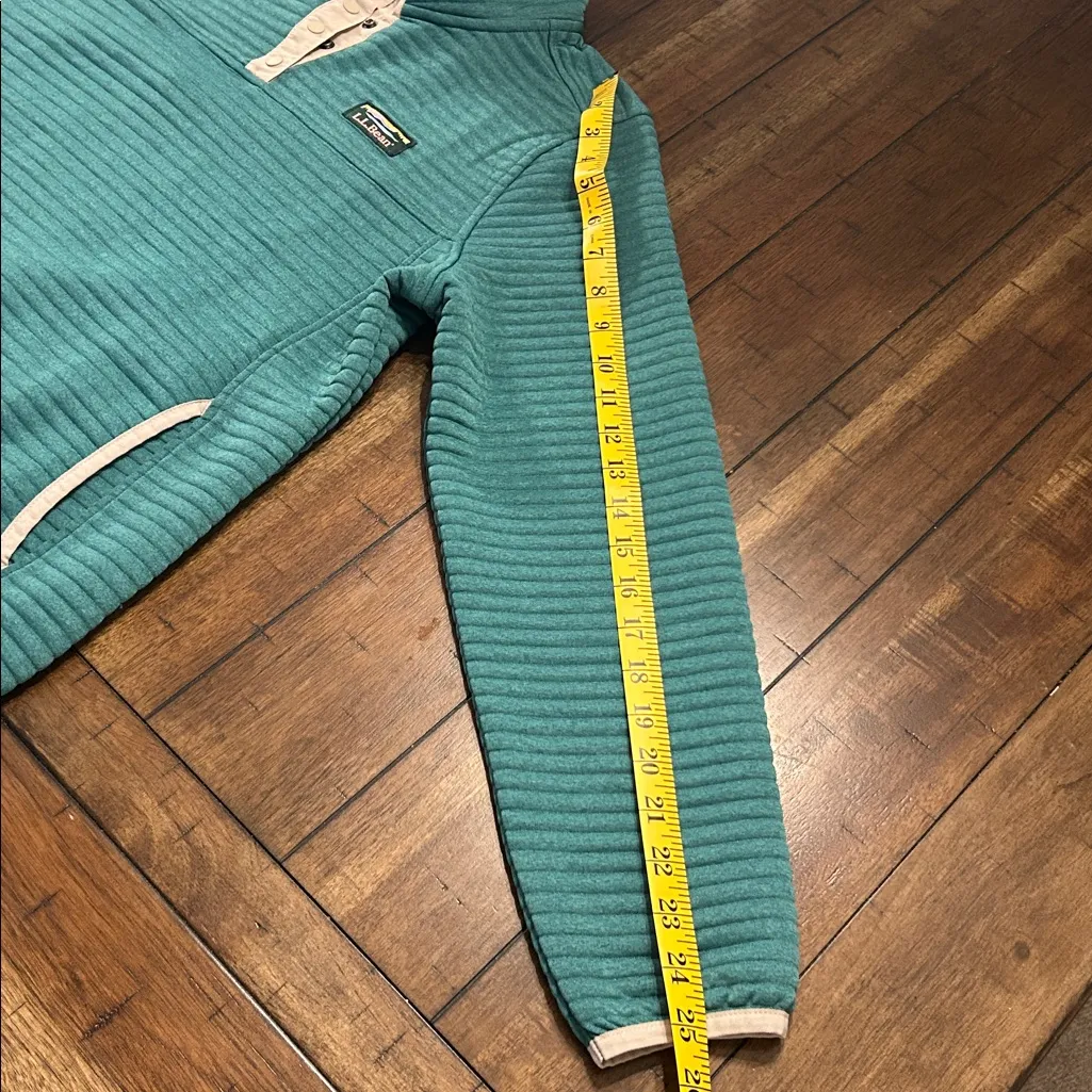 L.L.Bean Quilted Sweatshirt Snap Pullover Teal Women’s M Petite Green Size undefined - Image 6