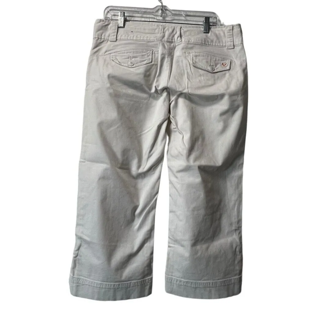 American Eagle Jeans Women Size 10 Wide‎ Leg Crop Stretch White Classic Preppy - Image 2