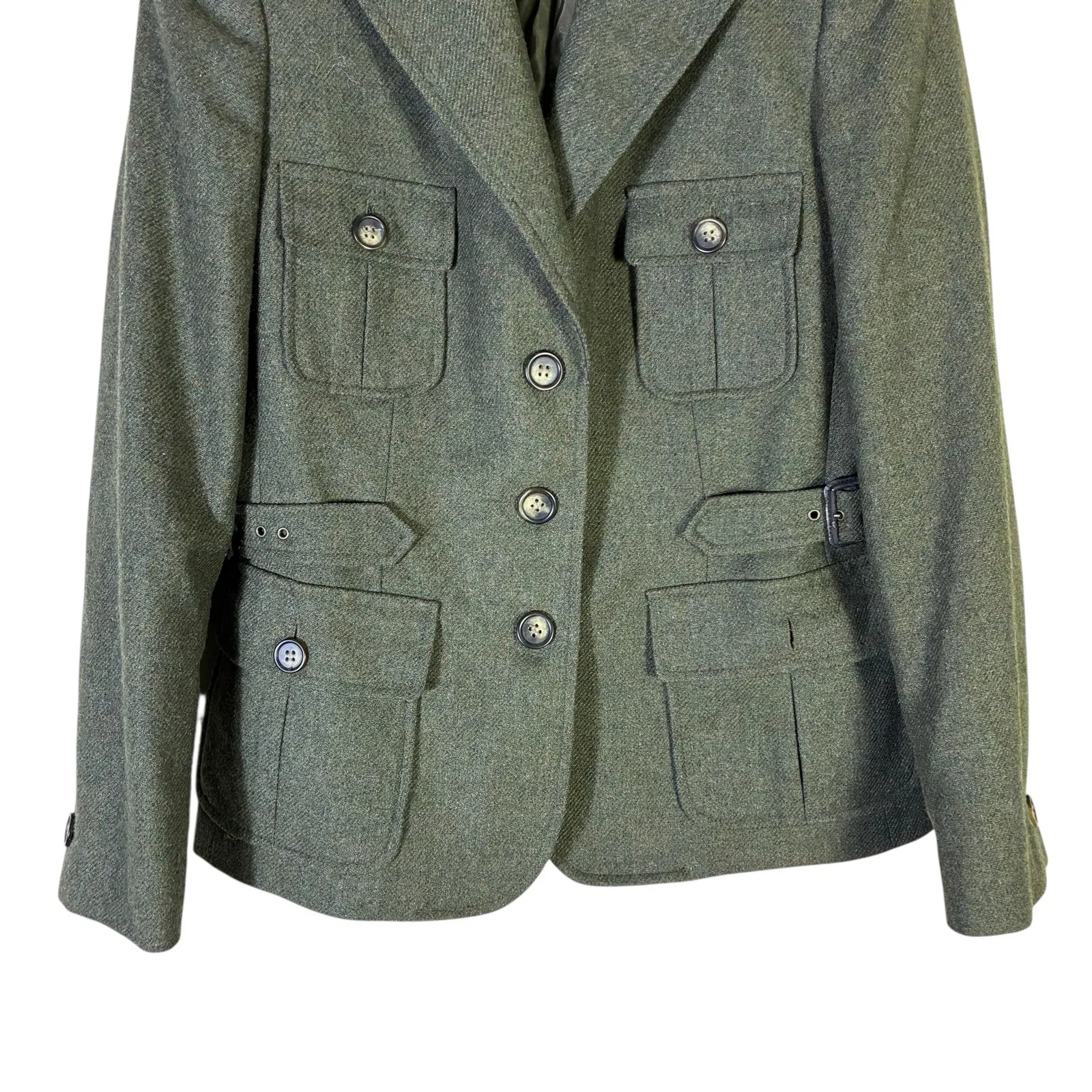 Anne Klein Wool Utility Blazer Jacket Womens 8P Green Old Money Quiet Luxury - Image 4