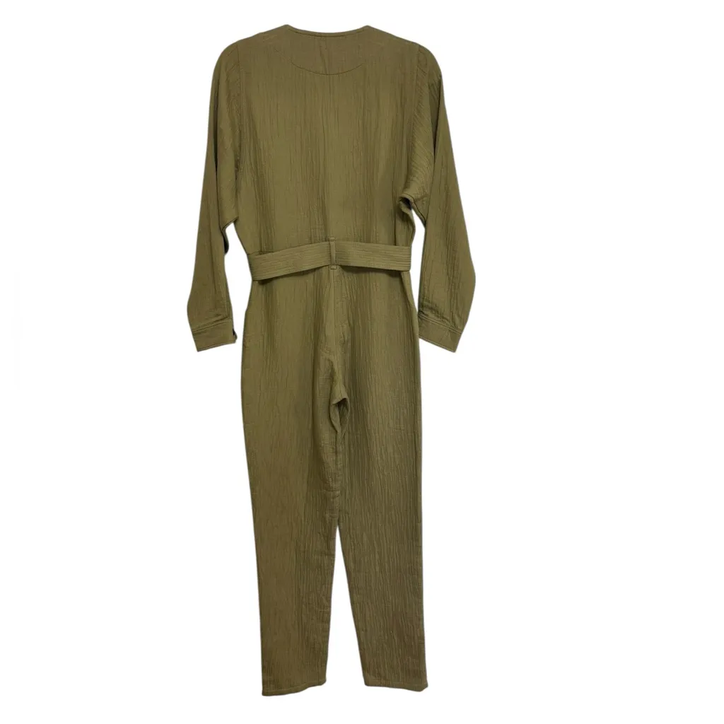 NWT Sezane Quilted Linen Cotton Hailey Jumpsuit in Olive Khaki - Size 34 (US 2) - Image 4