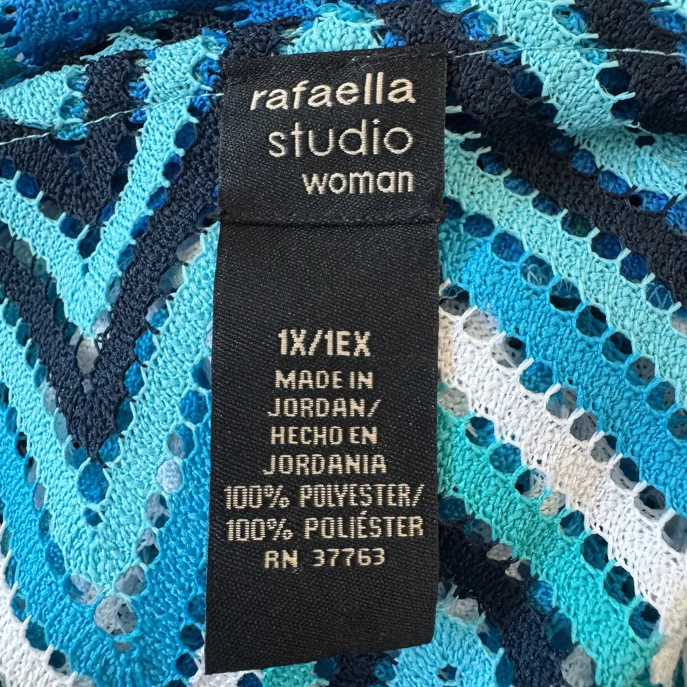 Rafaella Studio Woman Blue, Black & White Zigzag Pattern Open Front Cardigan - Image 7