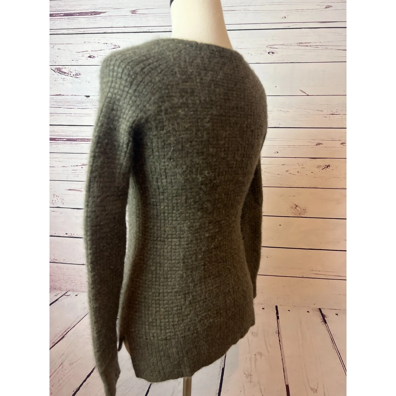Athleta Lodge Cashmere Blend Textured Knit Pullover Sweater XS Extra Small Green - Image 5