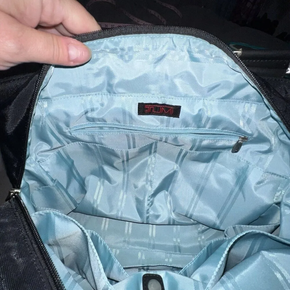 Tumi Black Shoulder Diaper Bag Nylon Pockets Large Full Zip Double Handles Women - Image 10