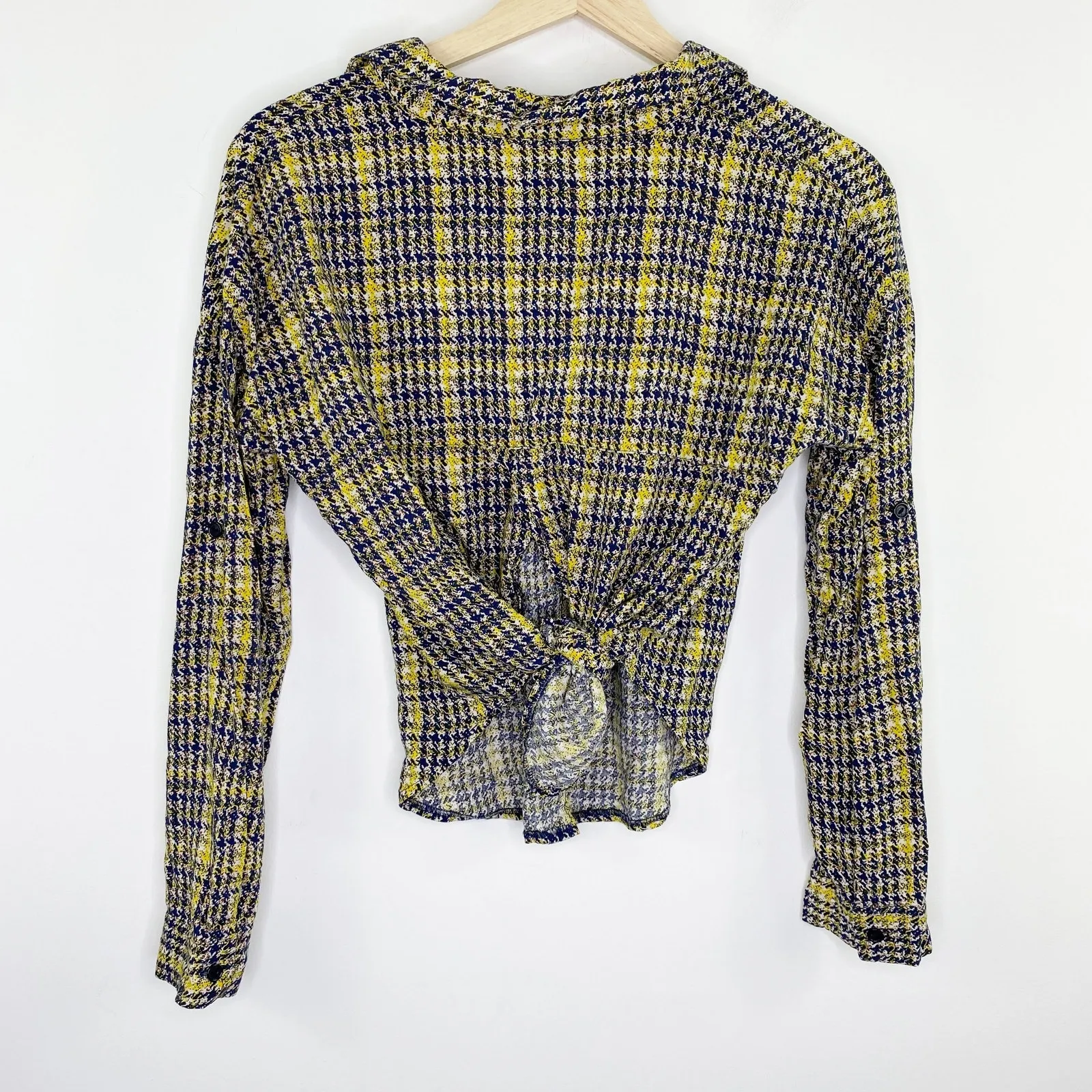 Sans Souci Blue Yellow Houndstooth Button Front Shirt Women's Size Medium M - Image 7