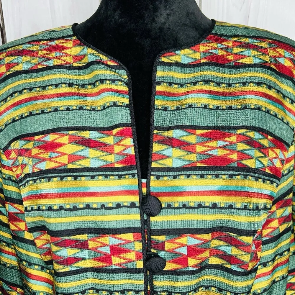 Adrianna Papell 100% Silk Jacket Sz 16 Geometric Multicolor Lined Vintage - Image 4