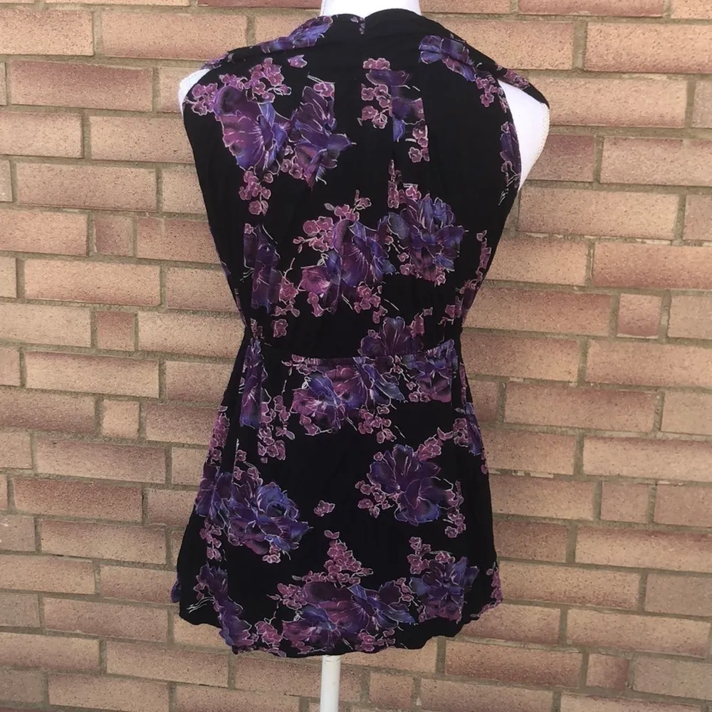 Free People Black Purple Floral Print Sleeveless Mini Dress Womens S - Image 5