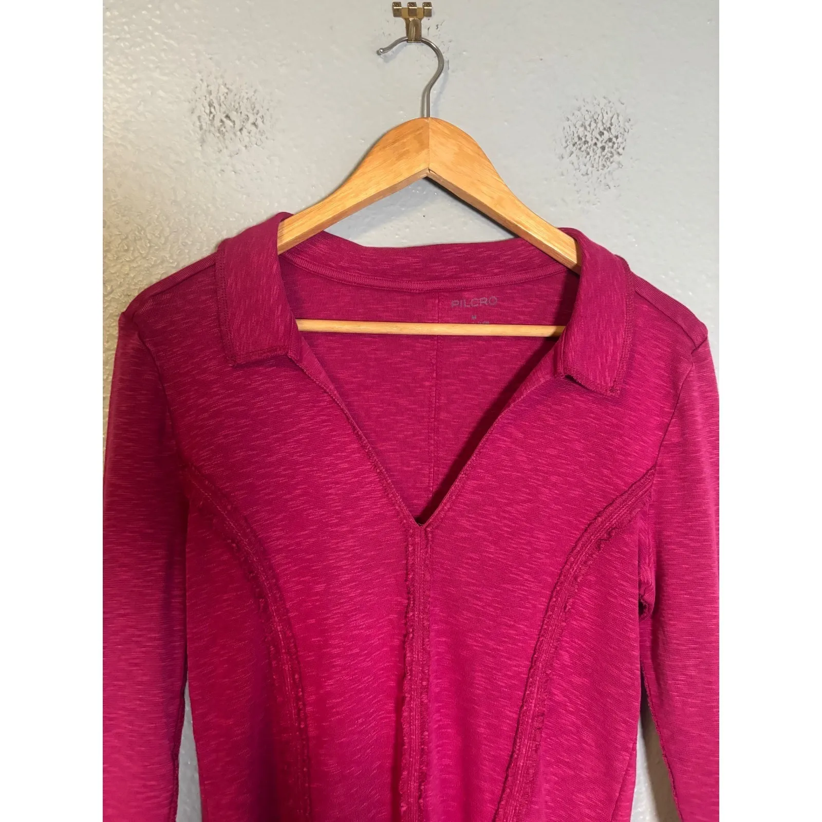 Anthropologie Pilcro Stitched Long Sleeve Collared Corset Top Pink Purple Medium - Image 4