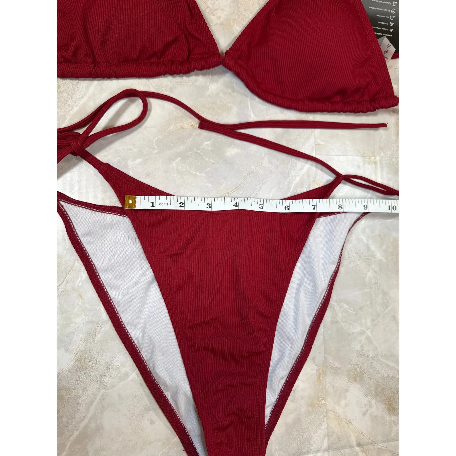 NWT Ribbed Triangle String Bikini Wine Colored Size Large Red - Image 3