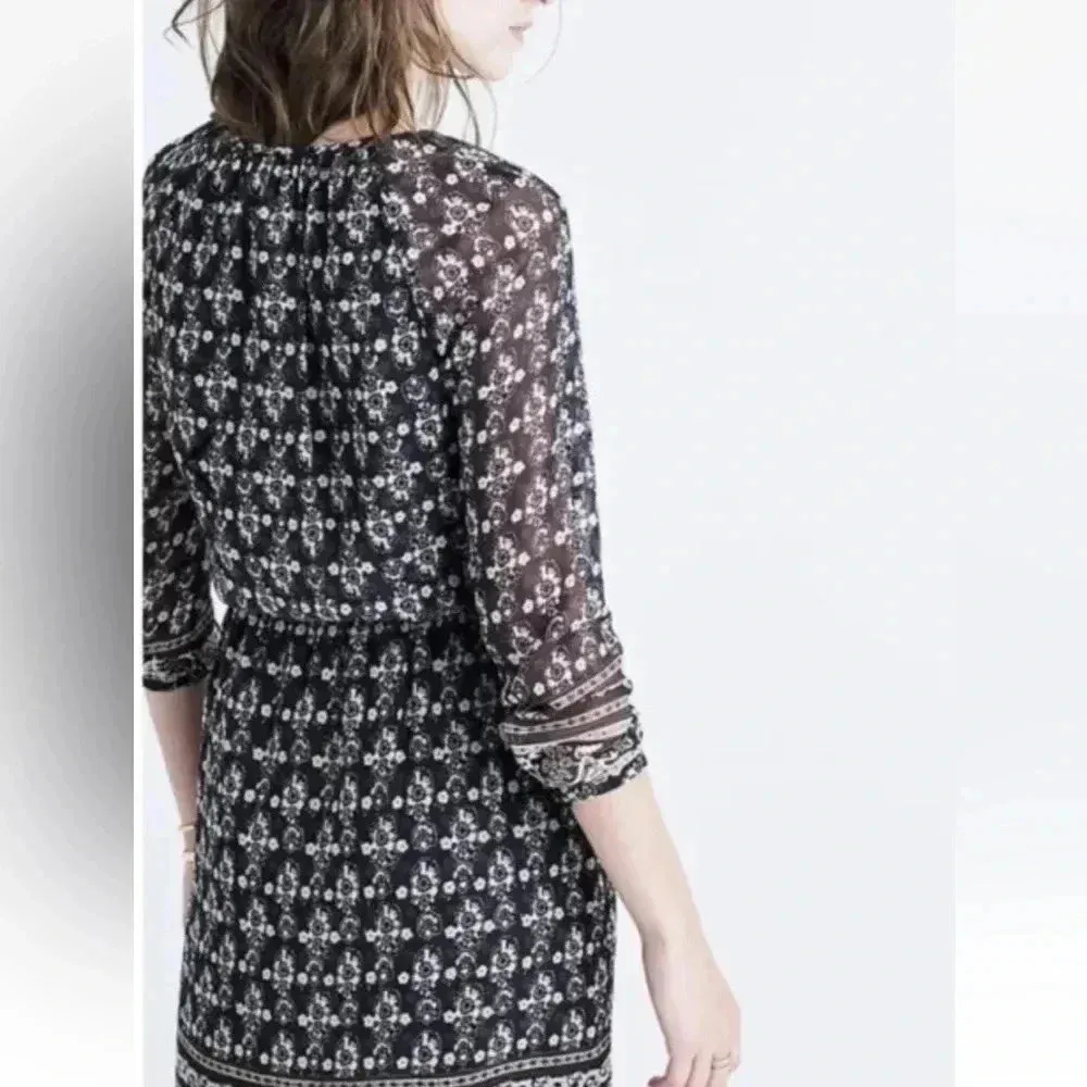 Madewell “Woodland” Artisan Floral Dress Dark Navy Blue & White Size 2 XS - Image 10