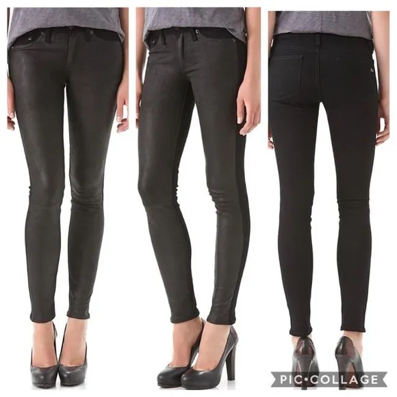 Rag & Bone Hyde Genuine Leather Panel Jeans Size 29 Coal - Image 2