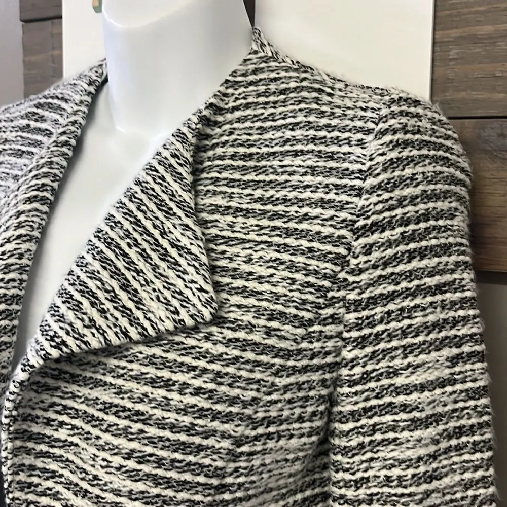 LOFT Cream Black Long Sleeve Open Front Cotton Blend Blazer- PXS - Image 3