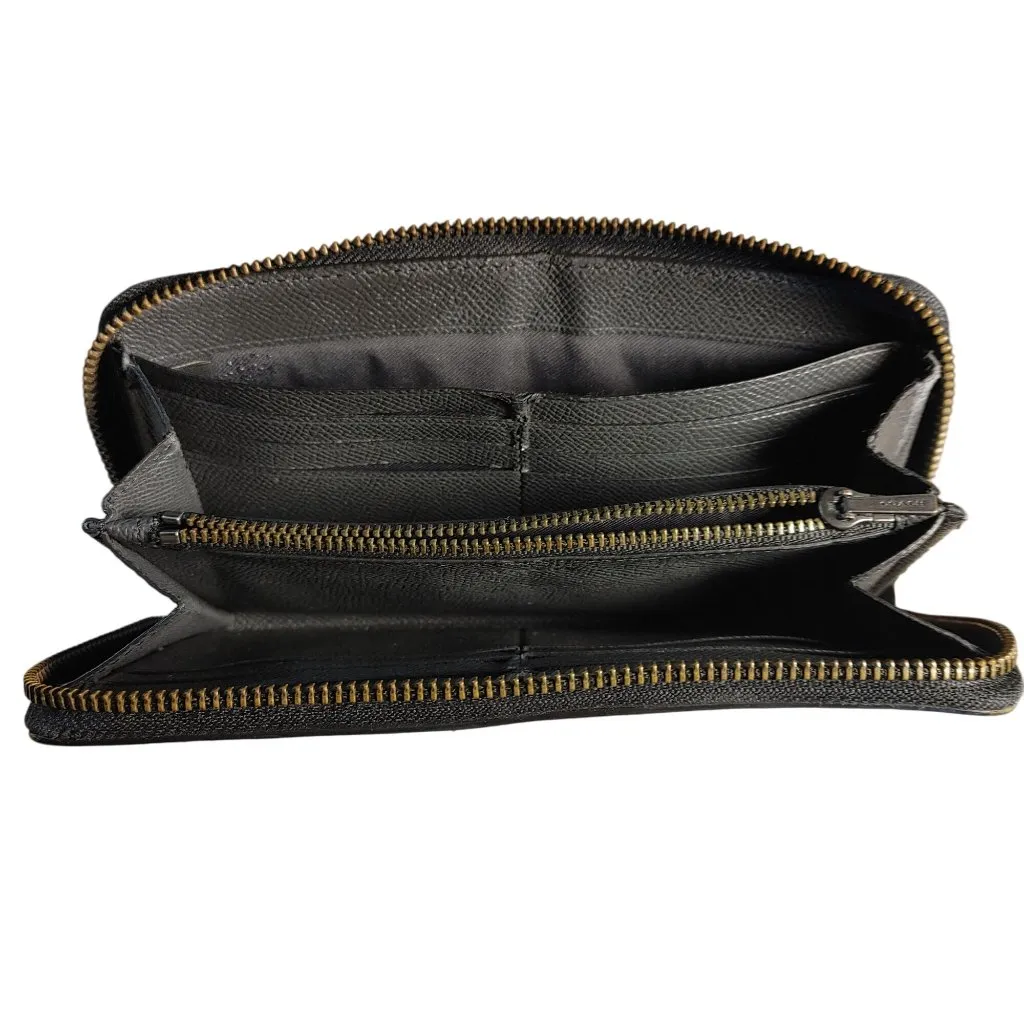Coach Black Leather Zip Around Wallet Card Holder Pocket Gold Hardware Organizer - Image 11