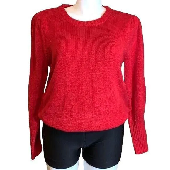 Style and Co Womens Sweater Pullover Soft Knit Puffed Sleeve Round Neck Red XXL - Image 2