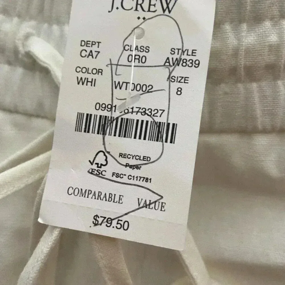 J Crew New Seaside Pant Women White Linen Blend Pull On Pockets Travel Size 8 - Image 10