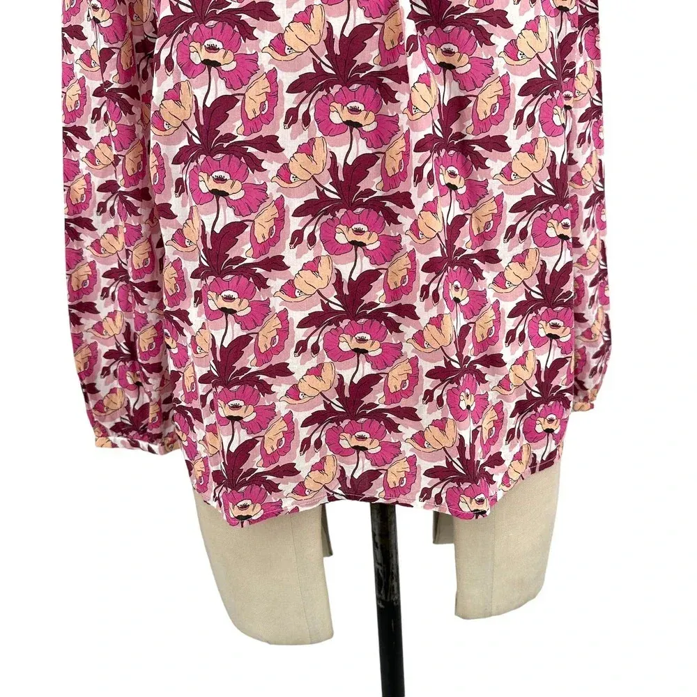 J. Crew Smocked Button-Back top Liberty Butterfield Poppy Organic Cotton‎ Small - Image 5