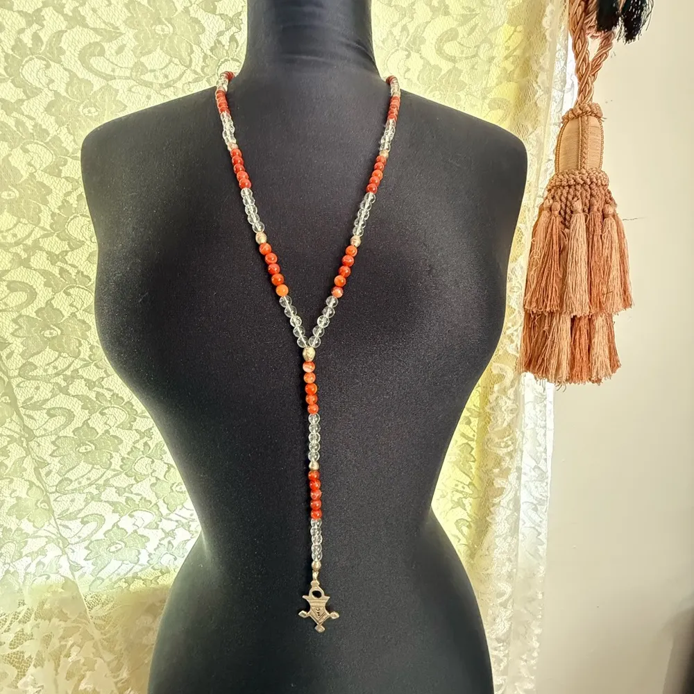 One of a kind lariat carnelian quartz tribal pendant Tuareg long Y necklace Silver - Image 7