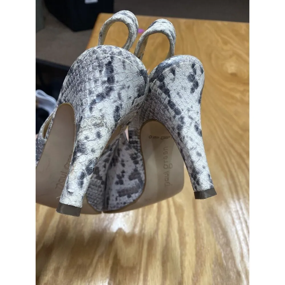 Paul Green Avanti Pump Heels Women's 8/5.5 Gray Snakeskin Slingback Preppy S64 - Image 4