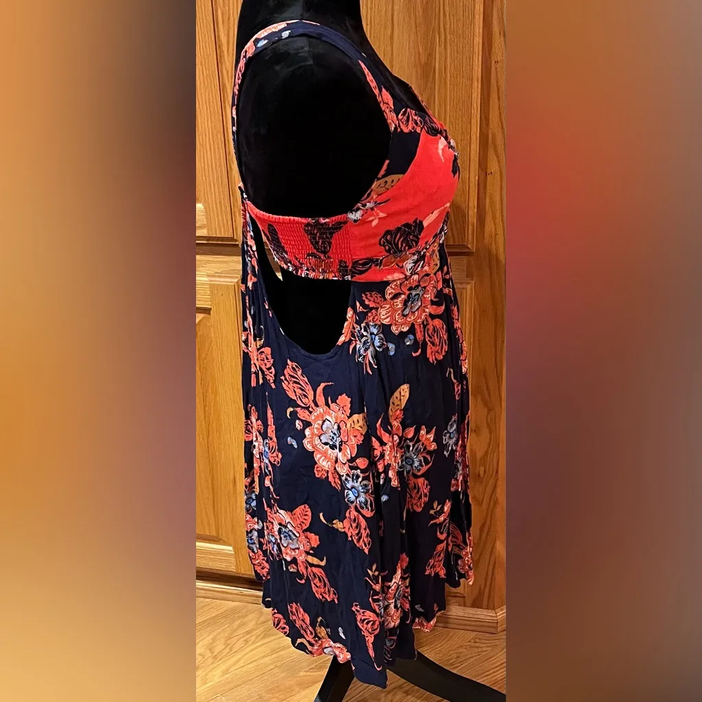 Free‎ People Baby It's You Navy Blue & Orange Floral Print Mini Dress Size Small - Image 13