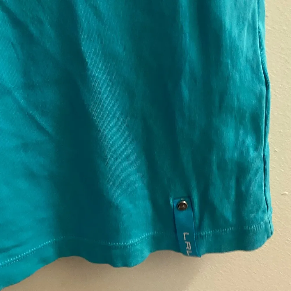 Lauren Ralph Lauren Womens Athletic Tee Shirt L Large Teal Royal Blue Mesh Neck - Image 3