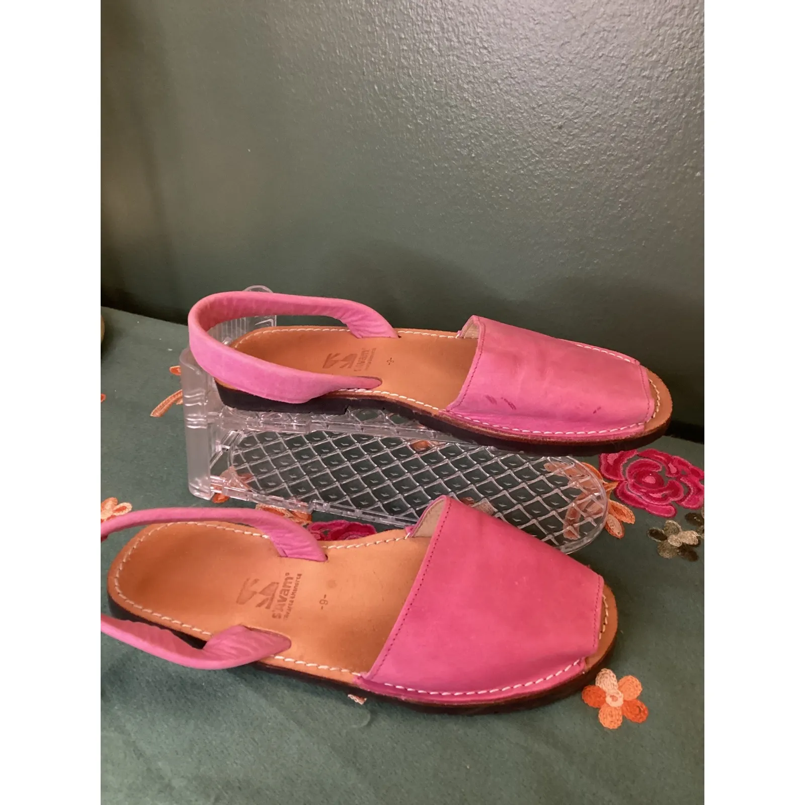 S'Avam Avarca Menorca Pink Leather Slingback Sandals Size 9 - Image 2